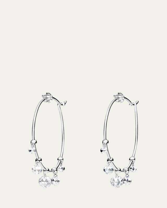 Wind Chimes Hoop Earrings in 18K White Gold & White Diamonds